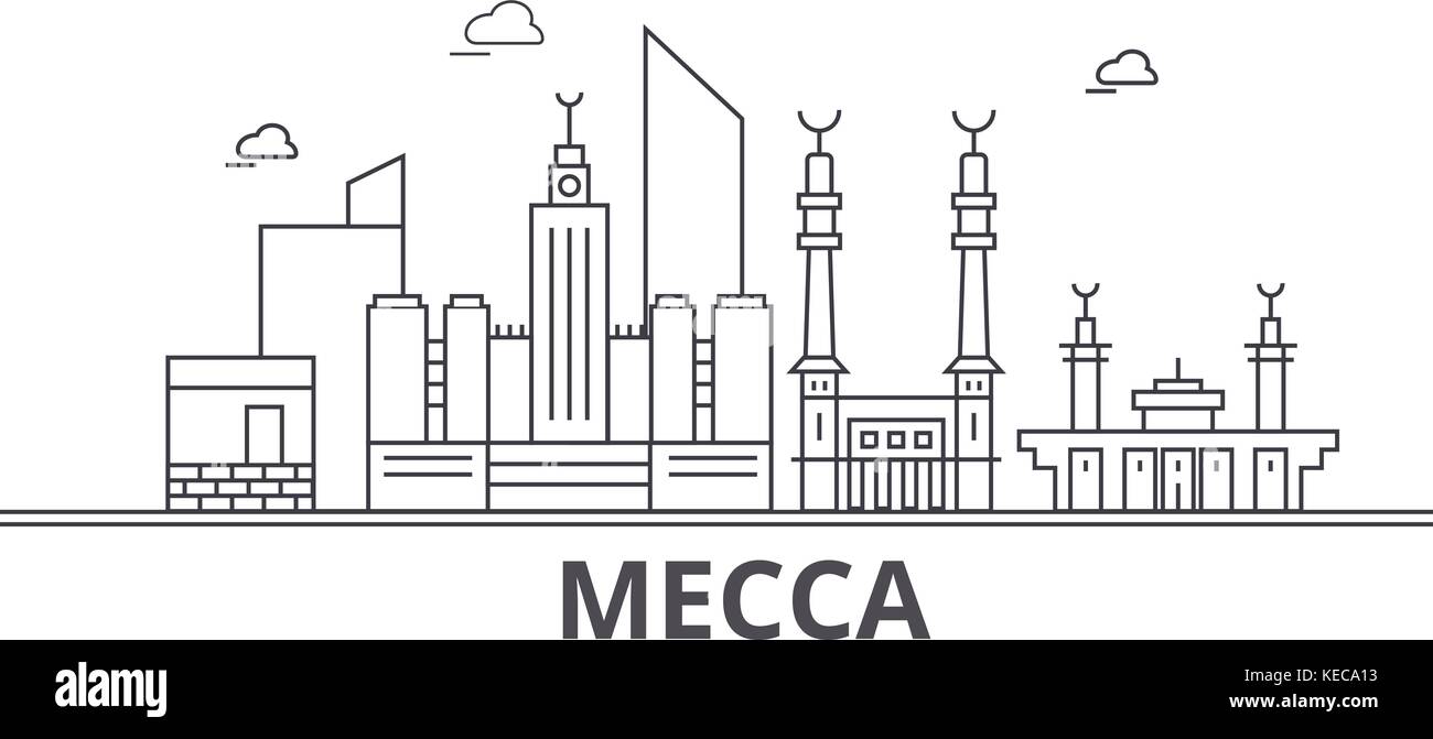 Mecca architecture line skyline illustration. Linear vector cityscape ...