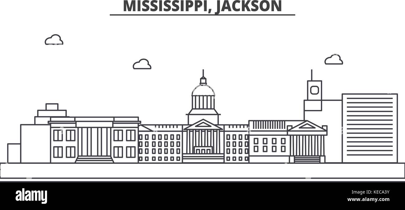 Mississippi, Jackson architecture line skyline illustration. Linear vector cityscape with famous landmarks, city sights, design icons. Landscape wtih editable strokes Stock Vector