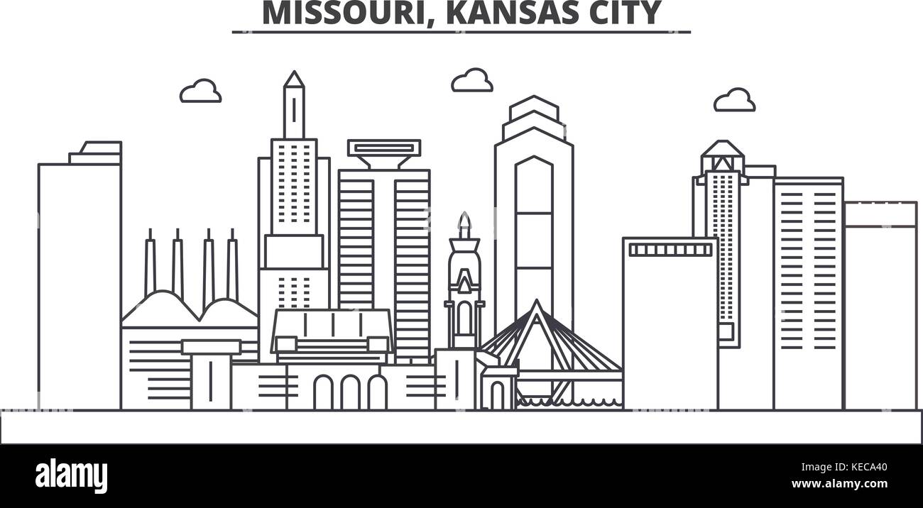 Missouri, Kansas City architecture line skyline illustration. Linear