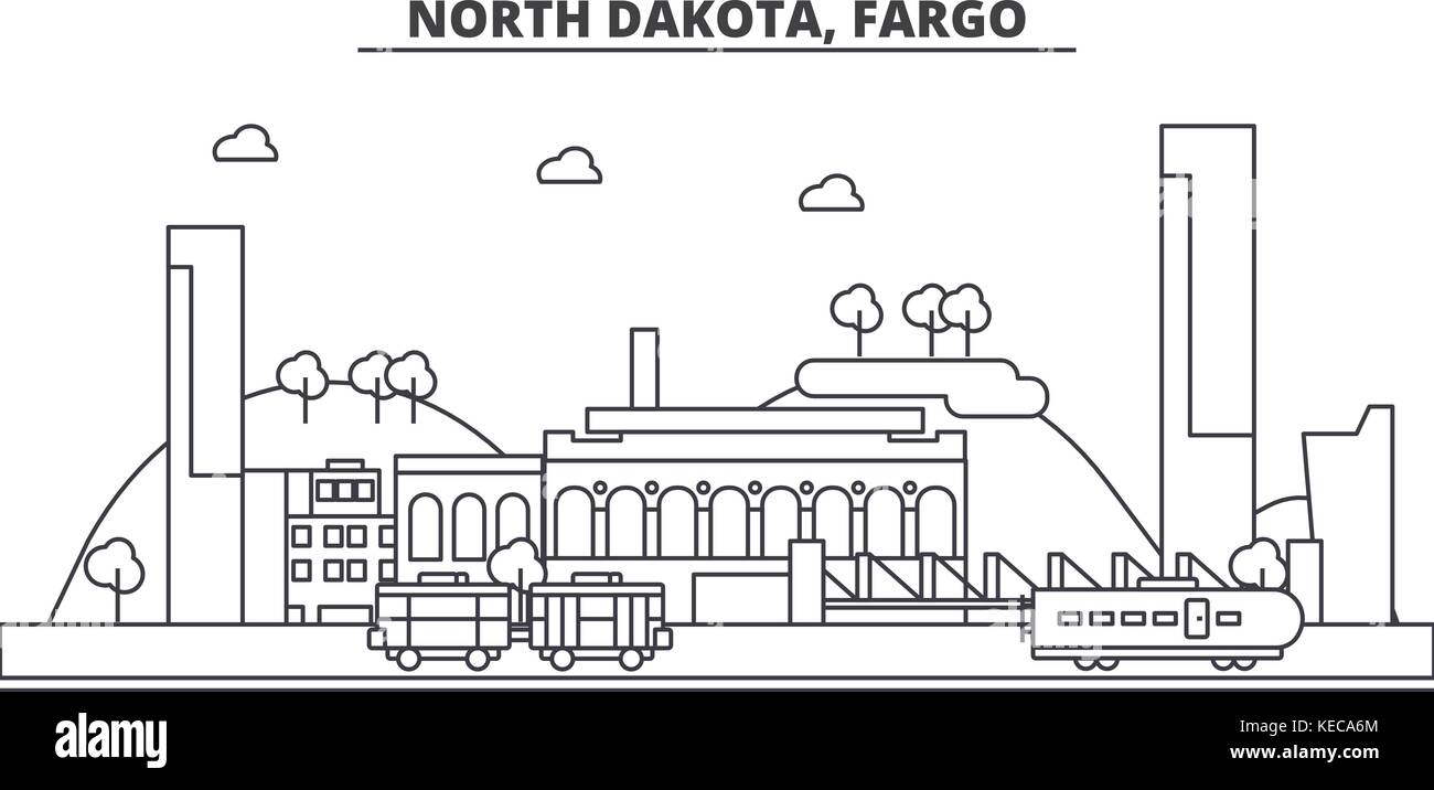 North Dakota, Fargo architecture line skyline illustration. Linear vector cityscape with famous landmarks, city sights, design icons. Landscape wtih editable strokes Stock Vector