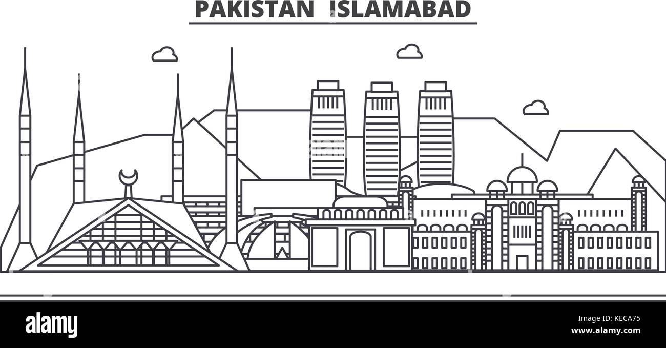 Pakistan, Islamabad architecture line skyline illustration. Linear ...
