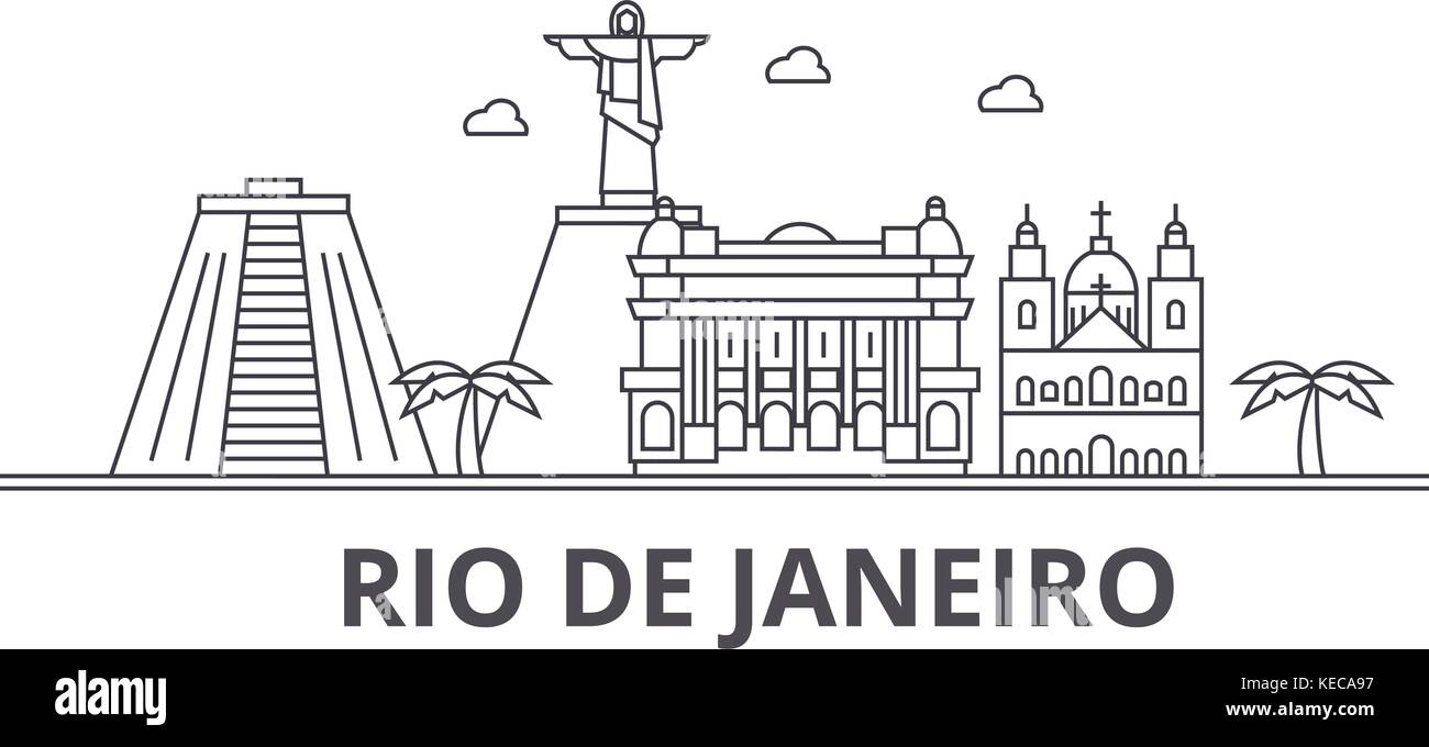 Rio De Janeiro architecture line skyline illustration. Linear vector cityscape with famous landmarks, city sights, design icons. Landscape wtih editable strokes Stock Vector
