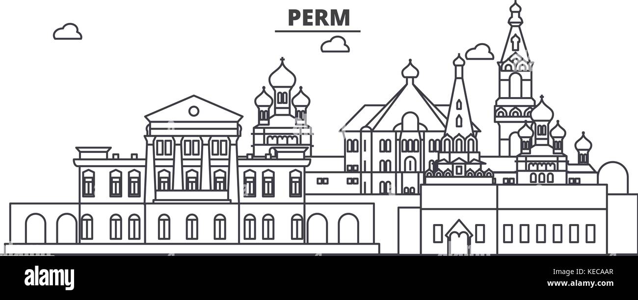 Russia, Perm architecture line skyline illustration. Linear vector cityscape with famous landmarks, city sights, design icons. Landscape wtih editable strokes Stock Vector