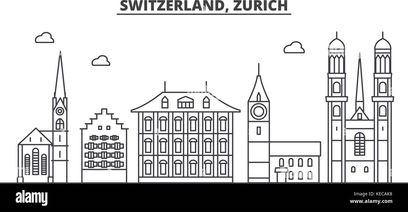 Switzerland, Zurich architecture line skyline illustration. Linear vector cityscape with famous landmarks, city sights, design icons. Landscape wtih editable strokes Stock Vector