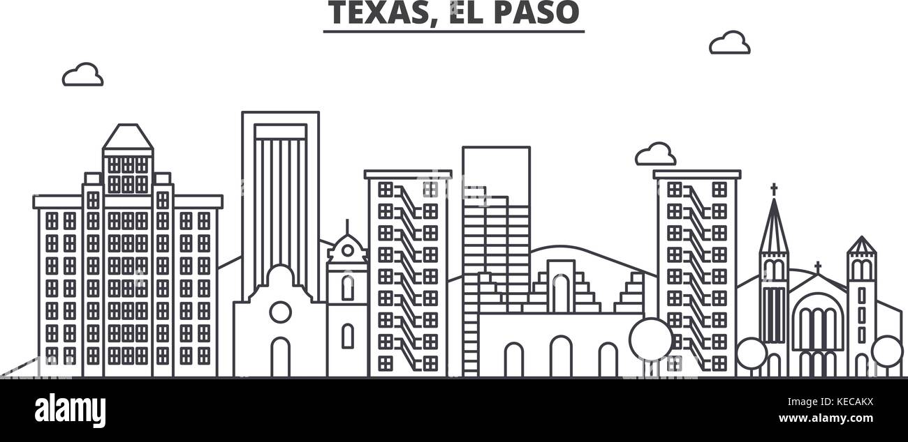 Texas El Paso architecture line skyline illustration. Linear vector