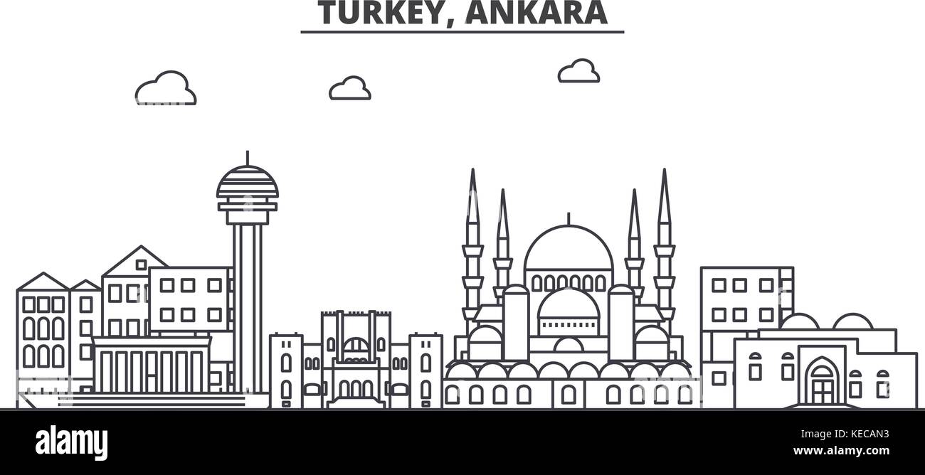 Turkey, Ankara architecture line skyline illustration. Linear vector cityscape with famous landmarks, city sights, design icons. Landscape wtih editable strokes Stock Vector