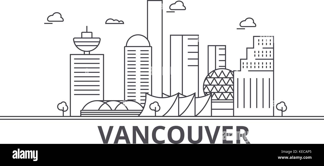 Vancouver architecture line skyline illustration. Linear vector ...
