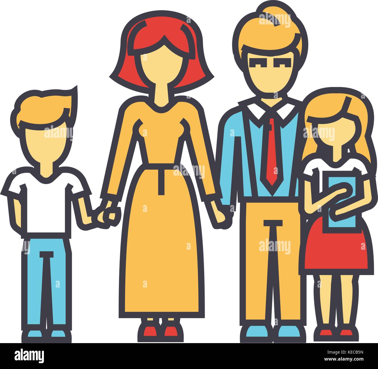 Happy family - son, mother, father, daughter concept.   Stock Vector