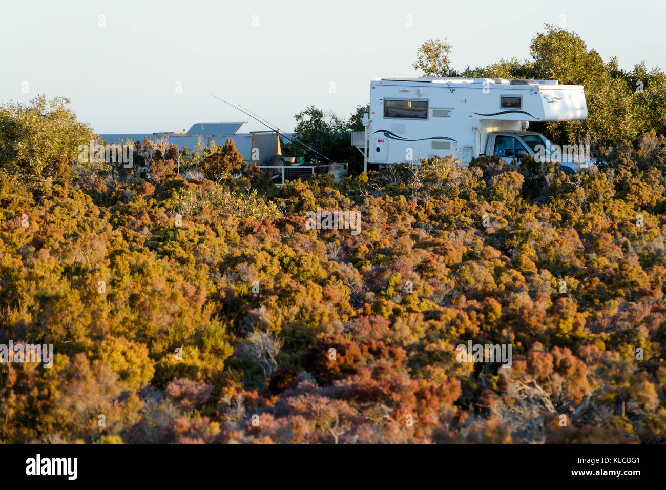 Mobile homes camping at Bush Bay, The Gascoyne, Western Australia Stock