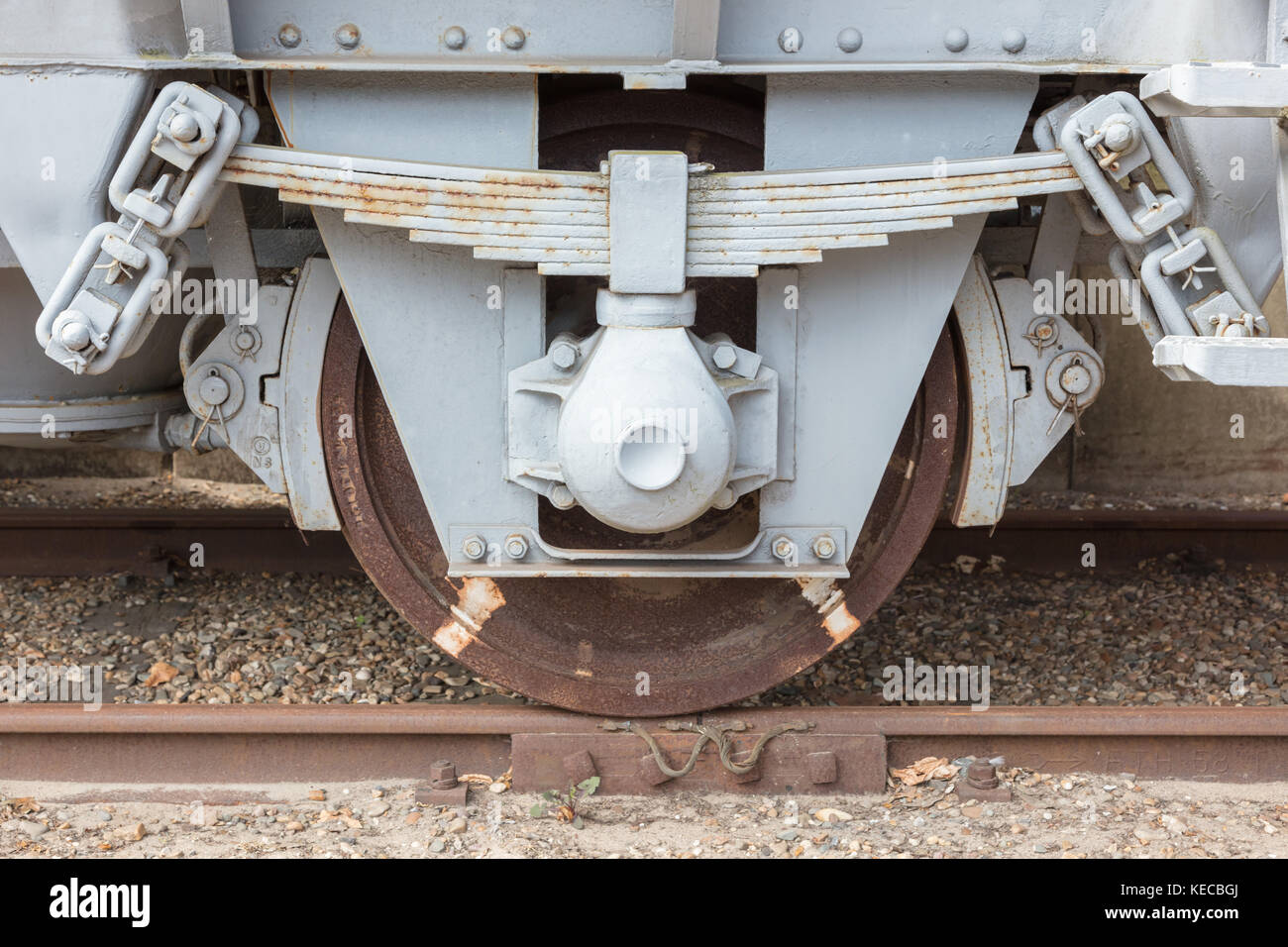 Old wheel with a spring on a vintage train Stock Photo - Alamy
