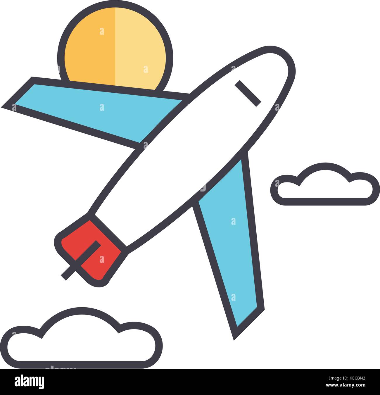 Airplane, air plane, airport, travel, aircraft, fly, flight concept. Line vector icon. Editable stroke. Flat linear illustration isolated on white background Stock Vector