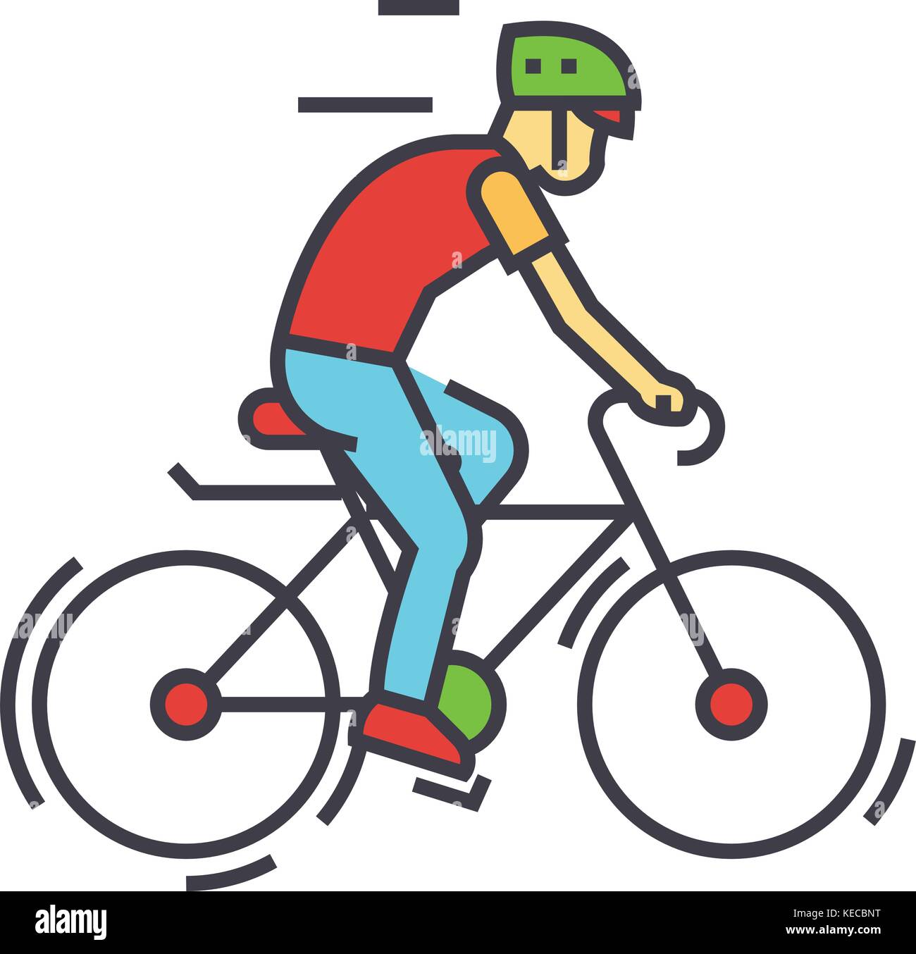 Cyclists, sport bikes, bicycling, bycicle man, cycling competition, race concept. Line vector icon. Editable stroke. Flat linear illustration isolated on white background Stock Vector