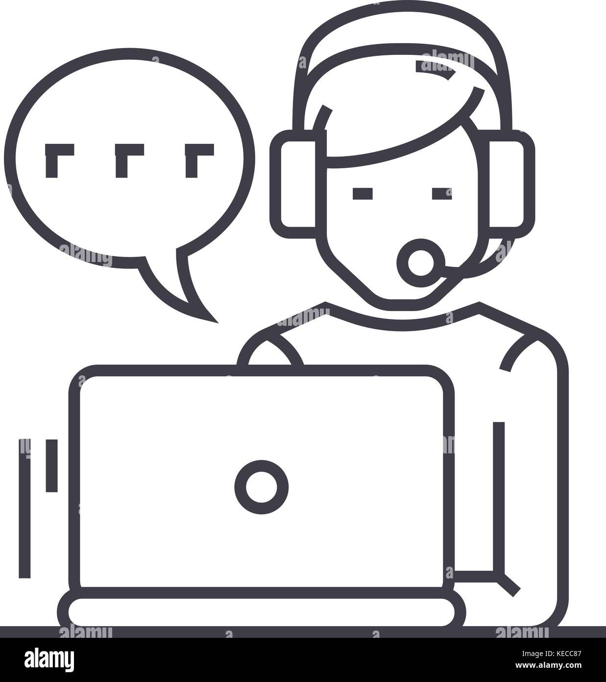 support,customer service,man with computer and headset and chat vector ...