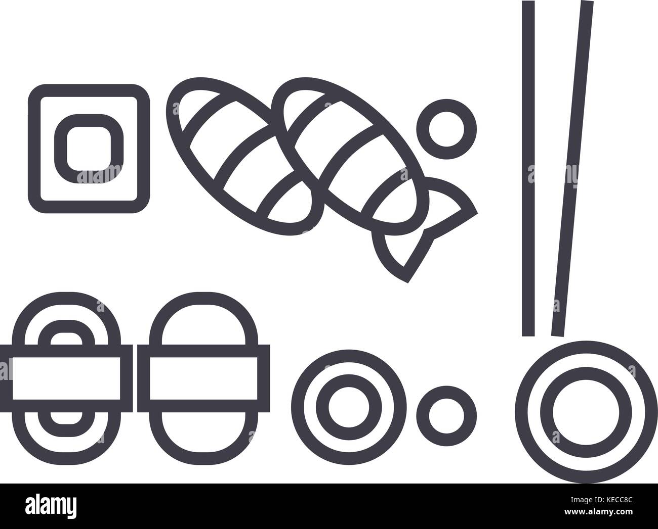 sushi mix vector line icon, sign, illustration on background, editable ...