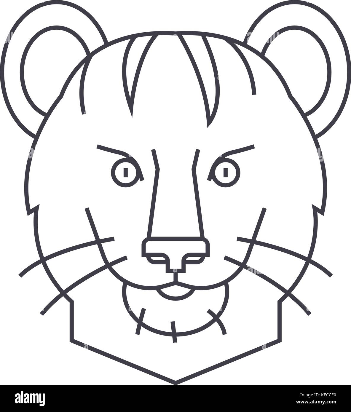 tiger vector line icon, sign, illustration on background, editable ...