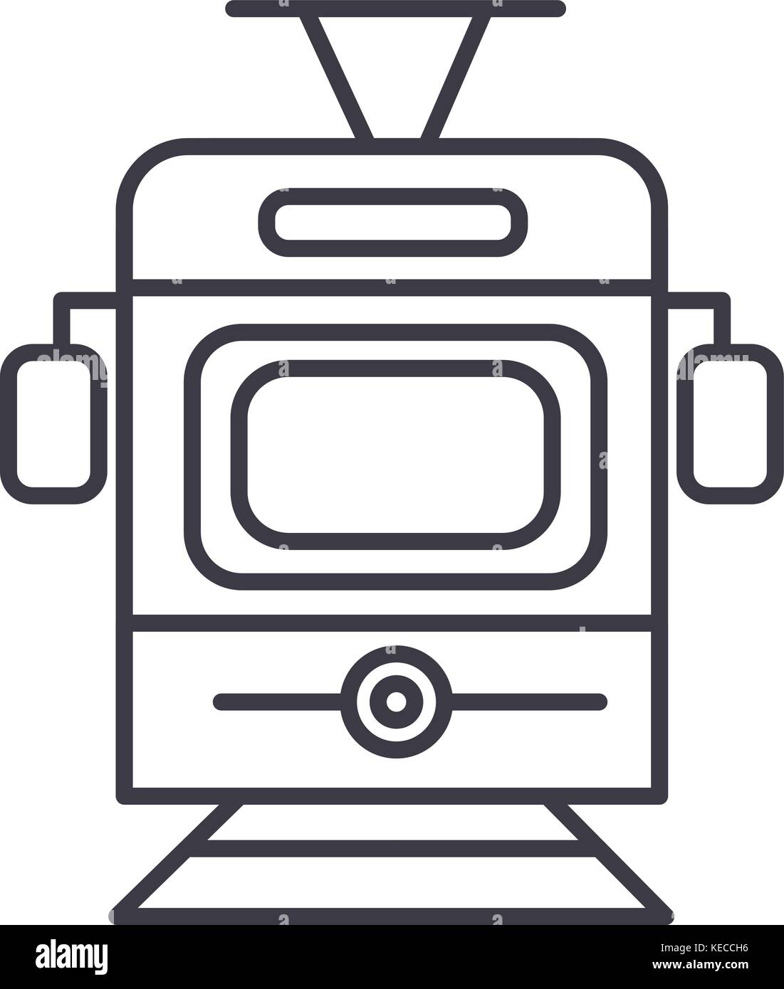 train,tram front view vector line icon, sign, illustration on ...