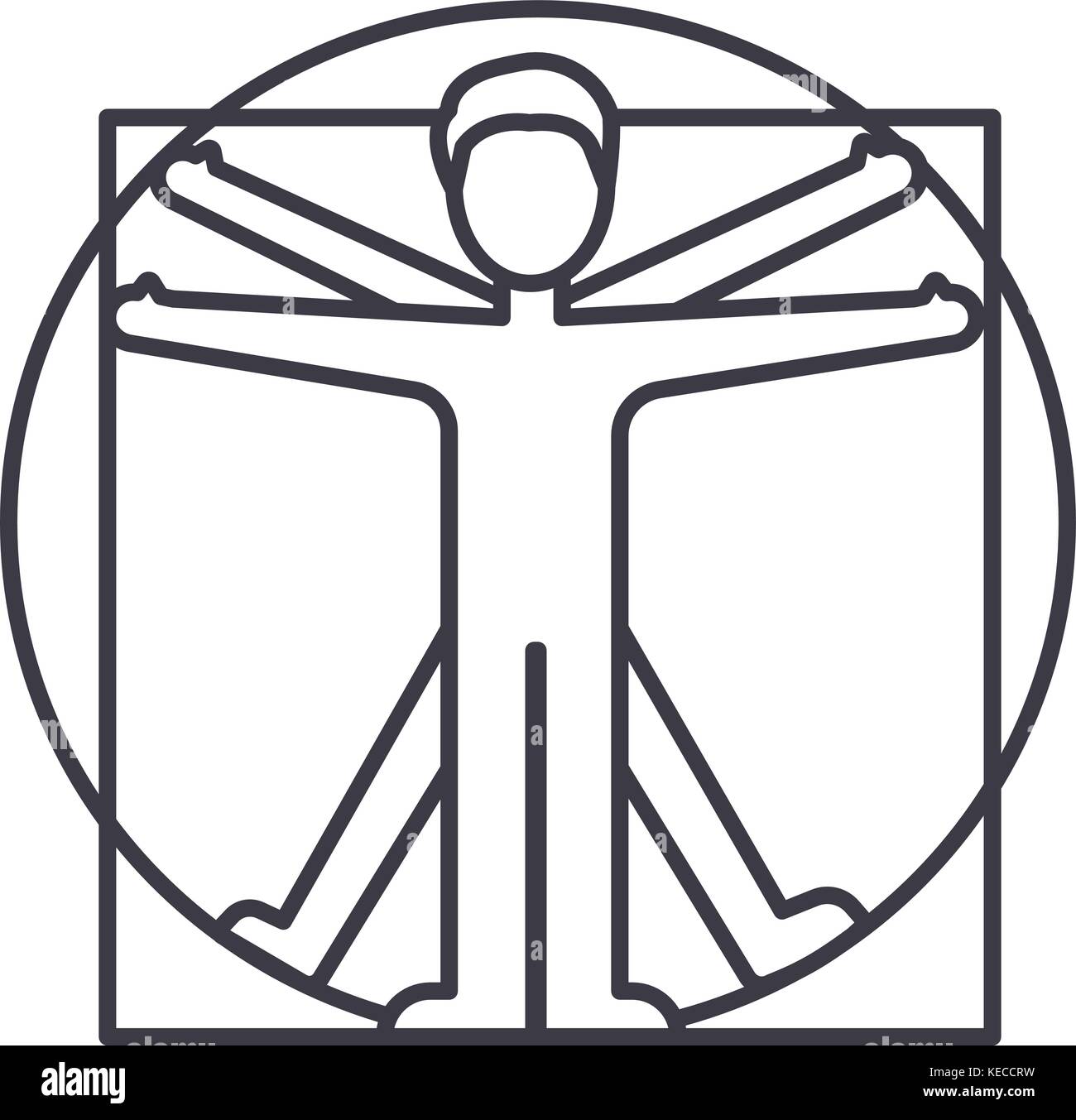 vitruvian man  vector line icon, sign, illustration on background, editable strokes Stock Vector