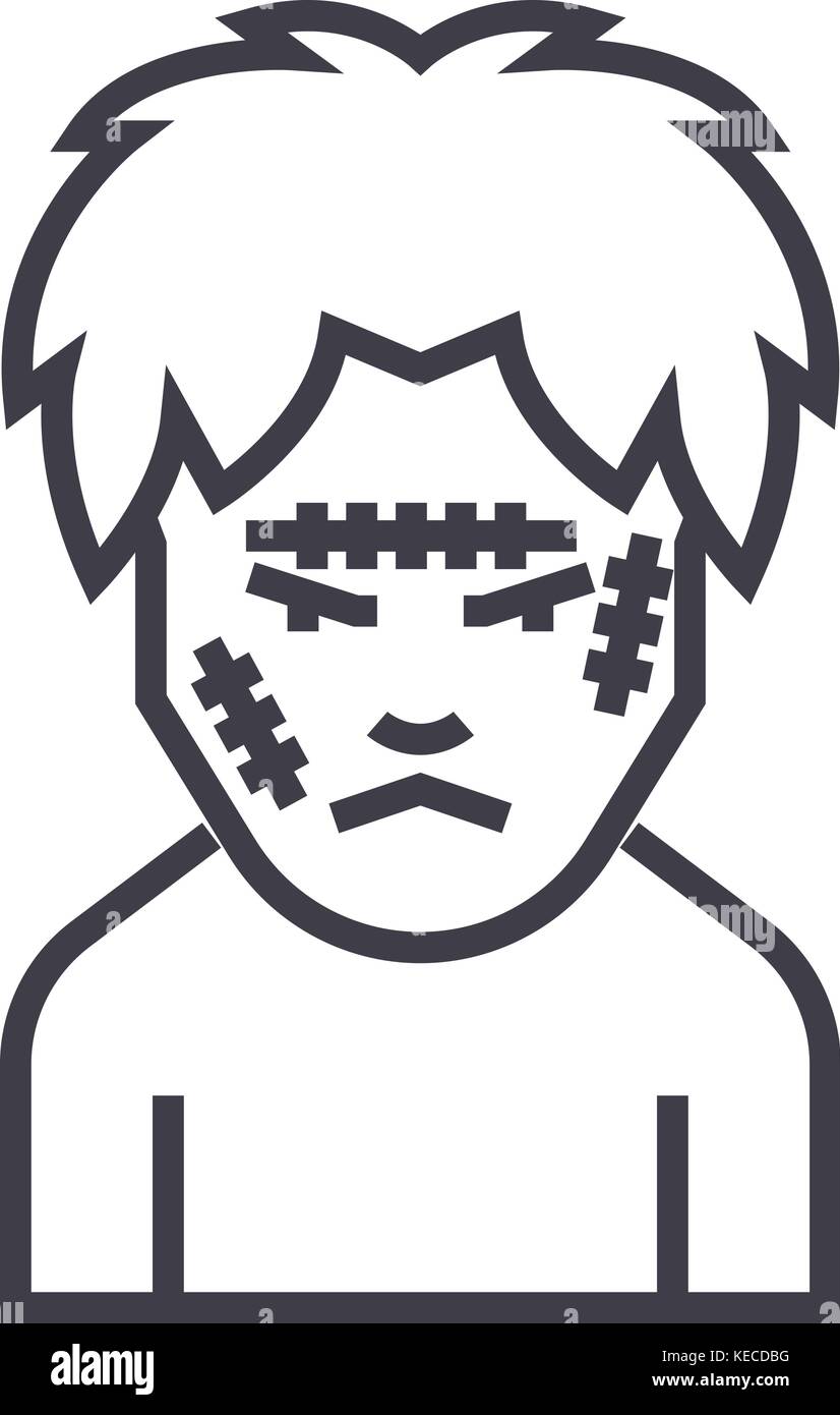 zombie vector line icon, sign, illustration on background, editable ...