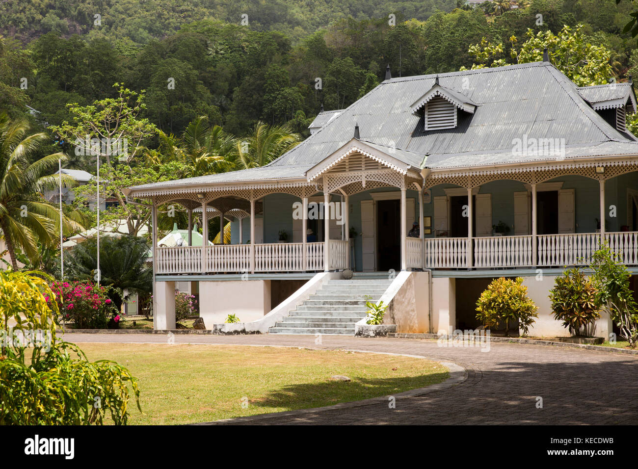 The Seychelles, Mahe, Anse aux Pins, St Roche Au Cap, Craft Village, Domaine Val des Pres Estate House Stock Photo
