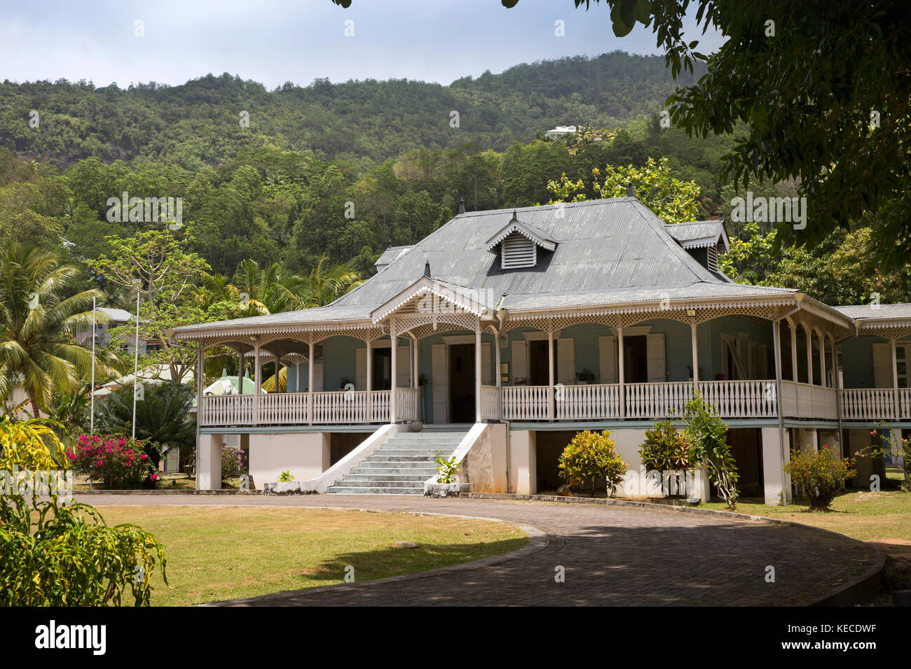 The Seychelles, Mahe, Anse aux Pins, St Roche Au Cap, Domaine Val des Pres Estate House Stock Photo
