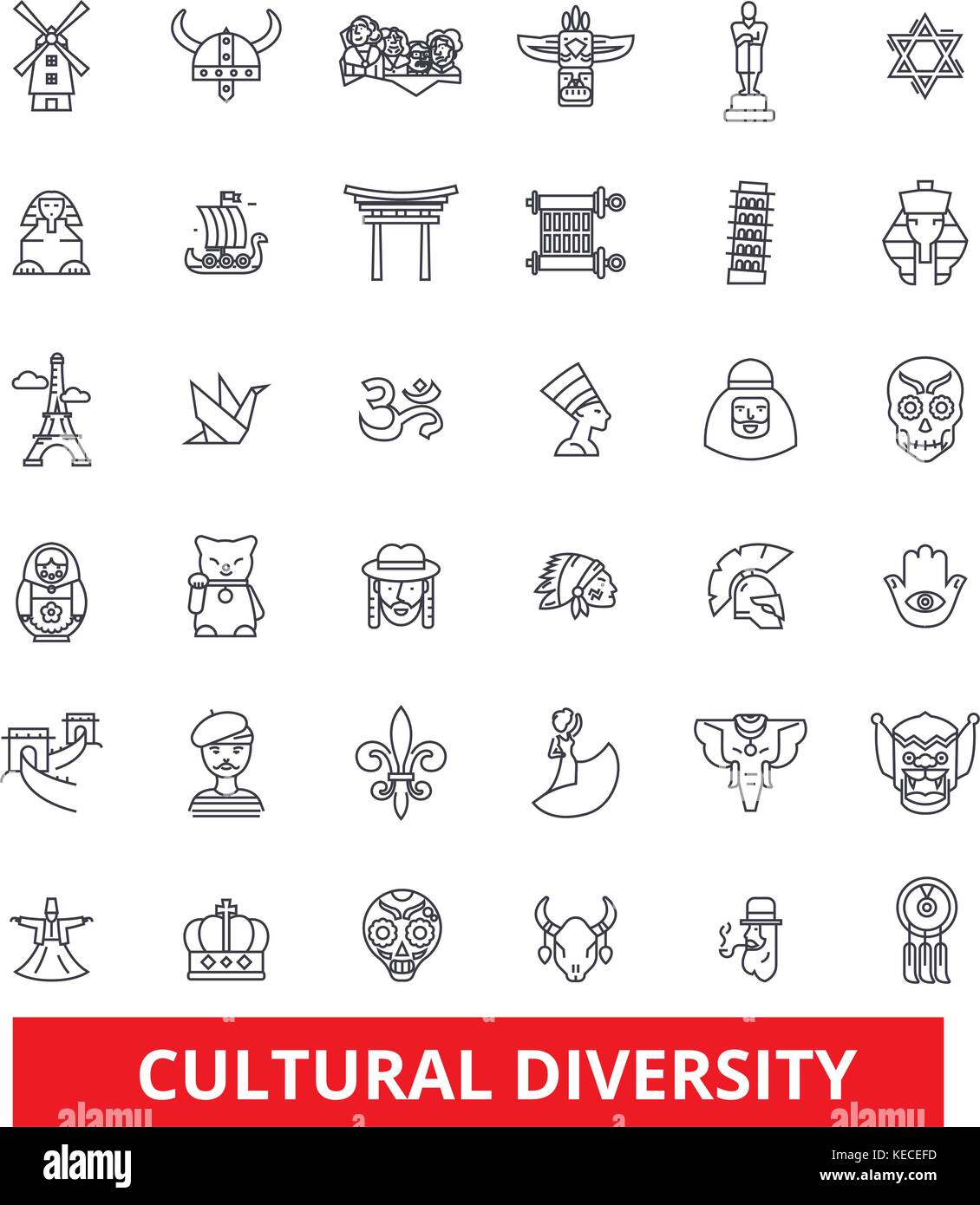 Cultural diversity, international, enthnic, multicultural, tolerance, peace line icons. Editable strokes. Flat design vector illustration symbol concept. Linear signs isolated on white background Stock Vector