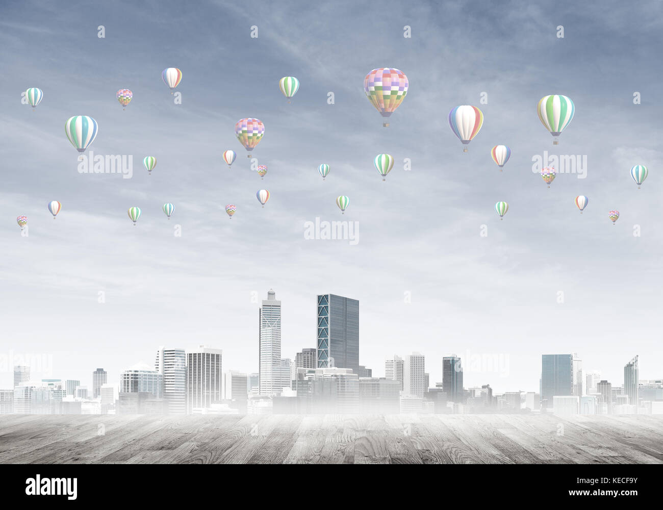 Concept of air pollution concept with aerostats flying above city Stock ...