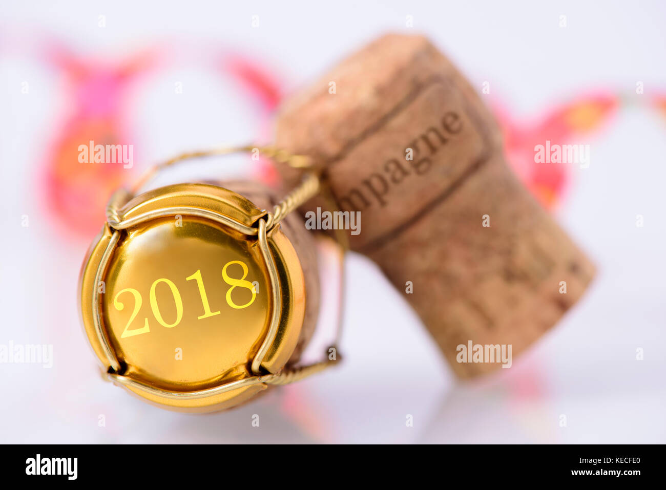 cork of champagne with new years date 2018 Stock Photo