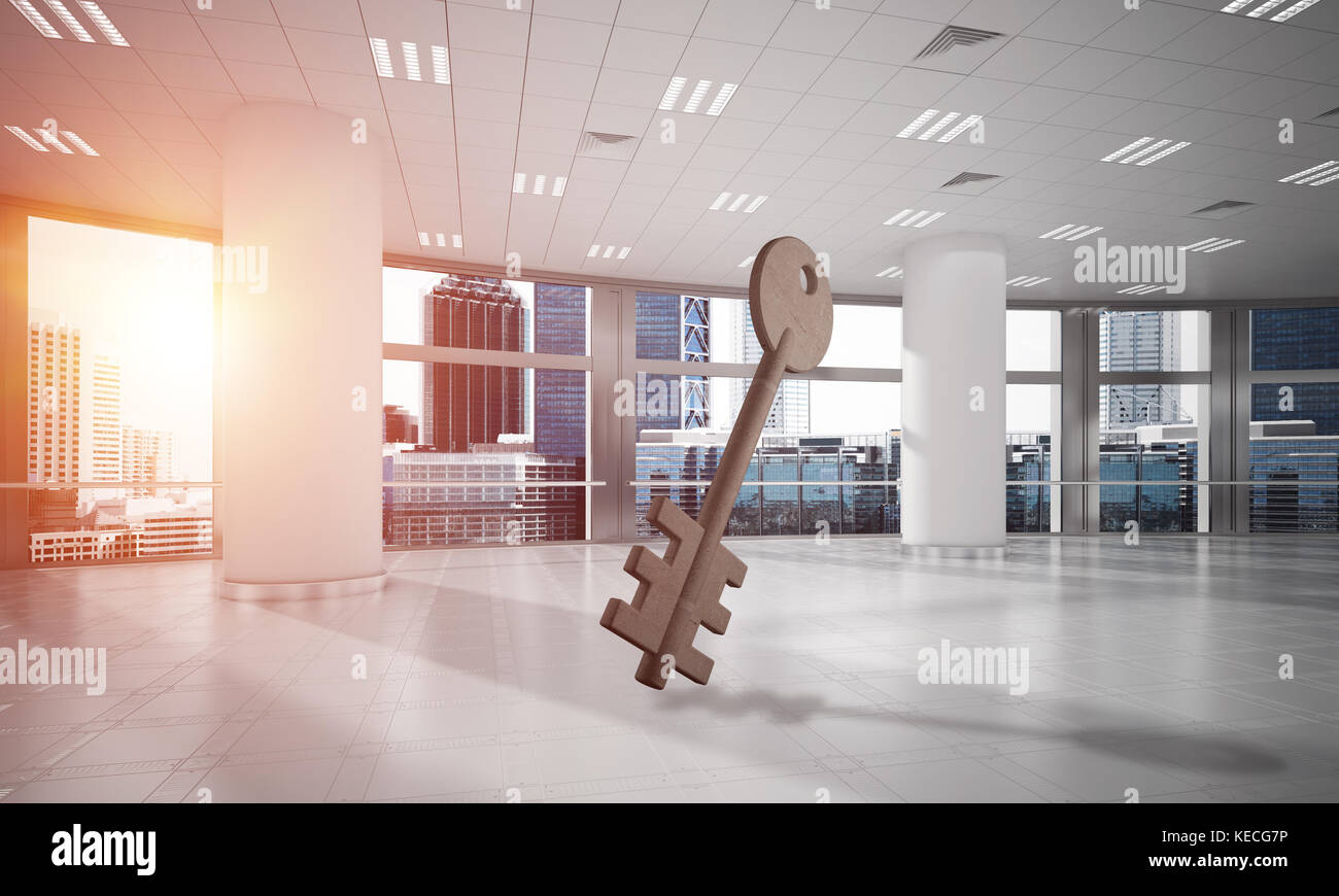 Conceptual background image of concrete key sign in modern office ...