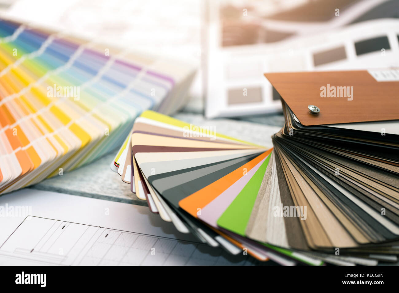 interior design - paint color and furniture material samples Stock Photo