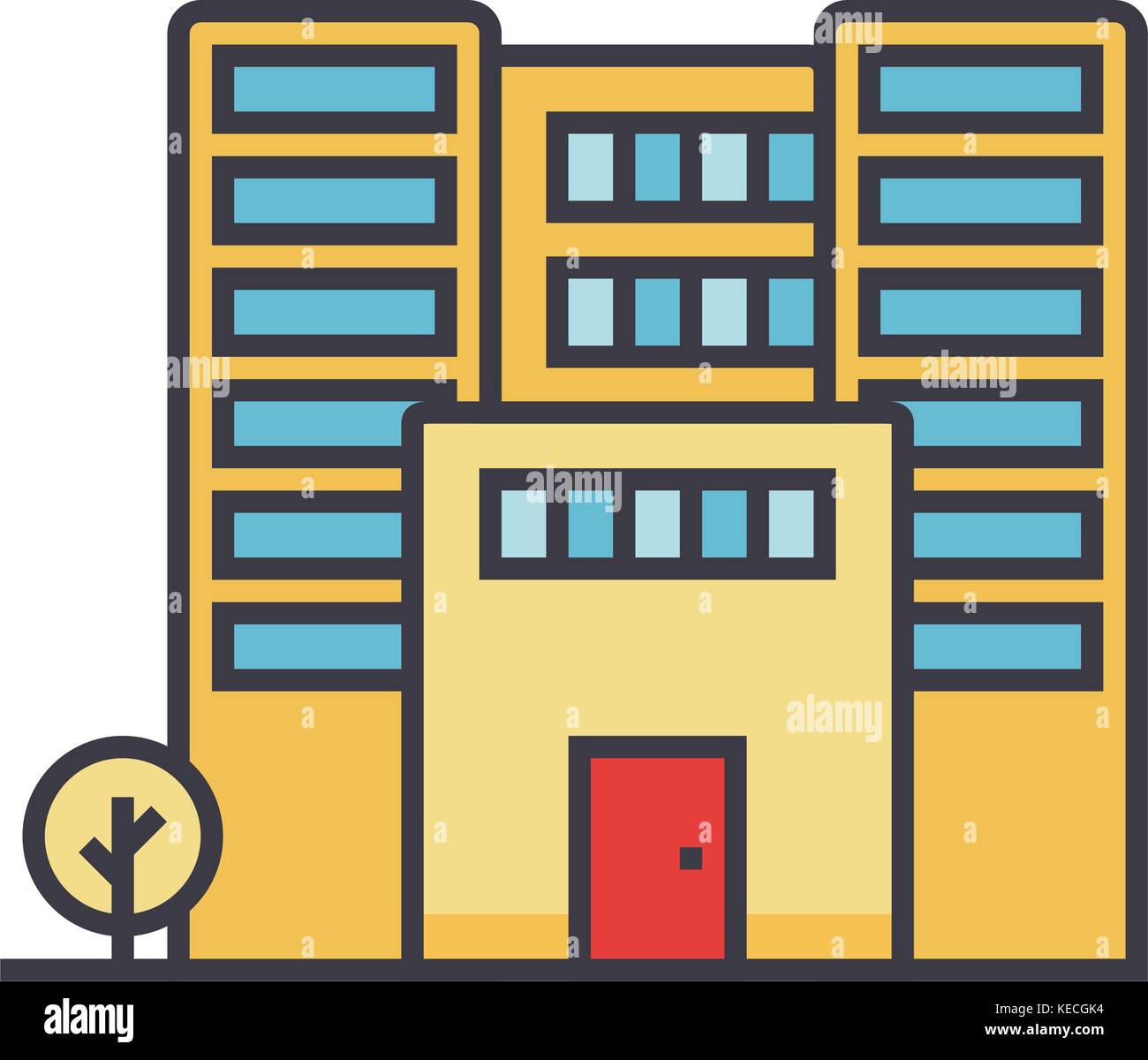 Office building flat line illustration, concept vector isolated icon ...
