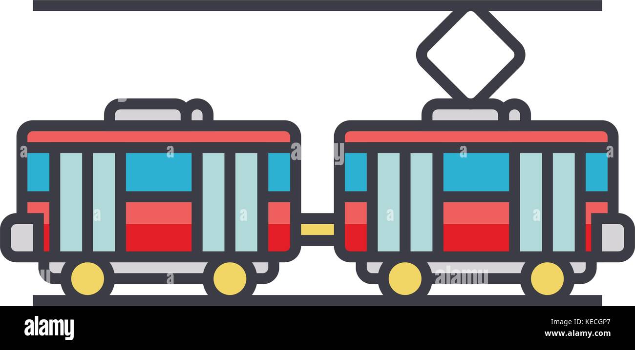 Tram flat line illustration, concept vector isolated icon Stock Vector ...