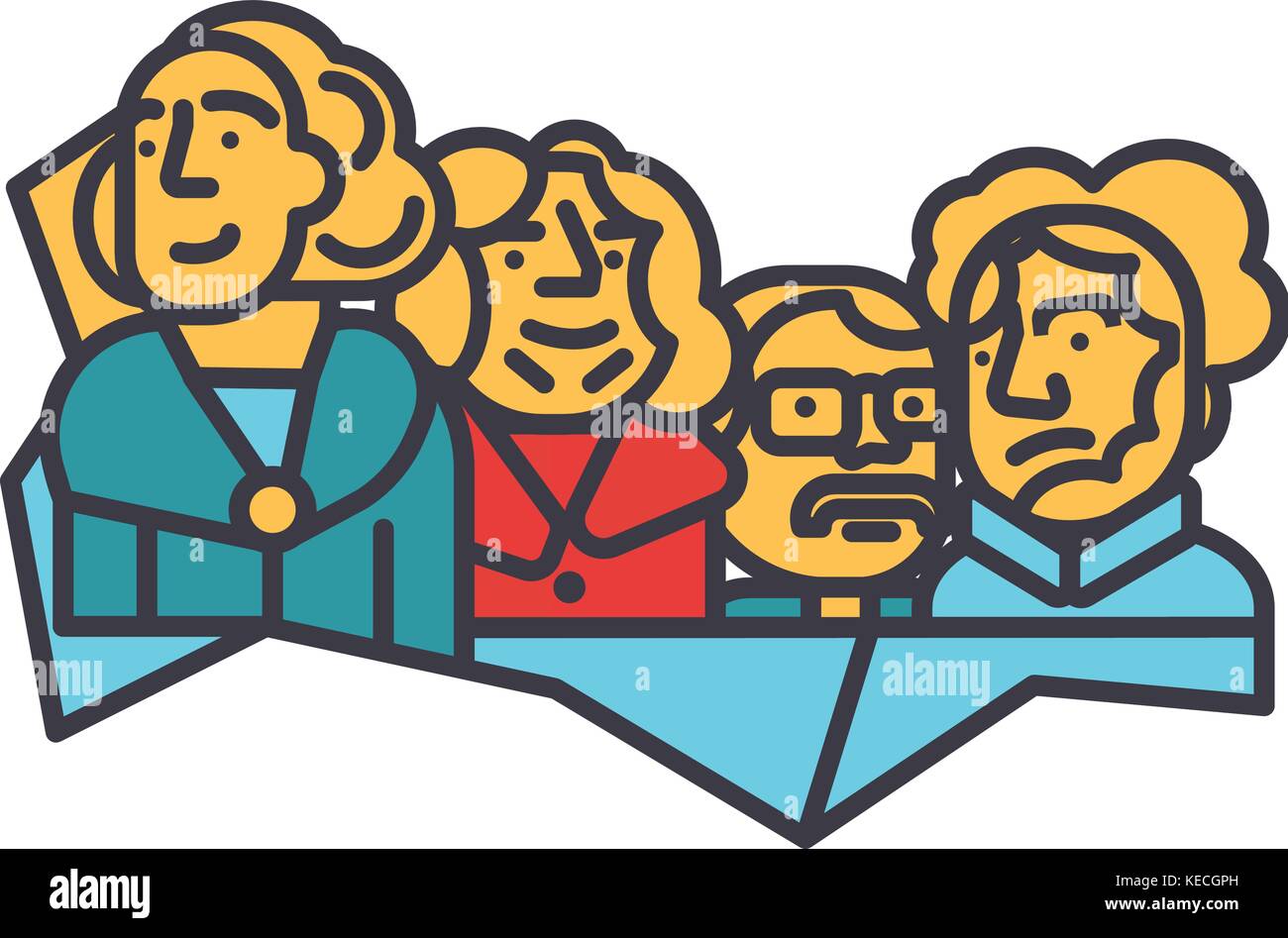 Usa presidents, mount rushmore flat line illustration, concept vector isolated icon  Stock Vector