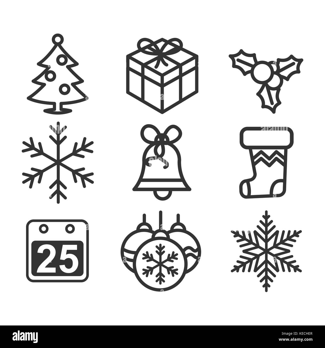 Set of Christmas icons, winter icon with thin line style -Vector Iconic Design Stock Vector