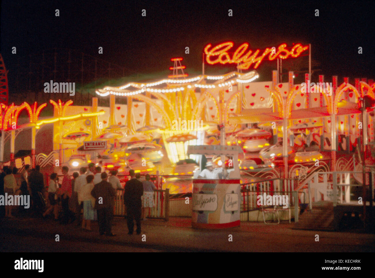 Calypso Amusement Park Ride at Night, Coney, Island, New York, USA