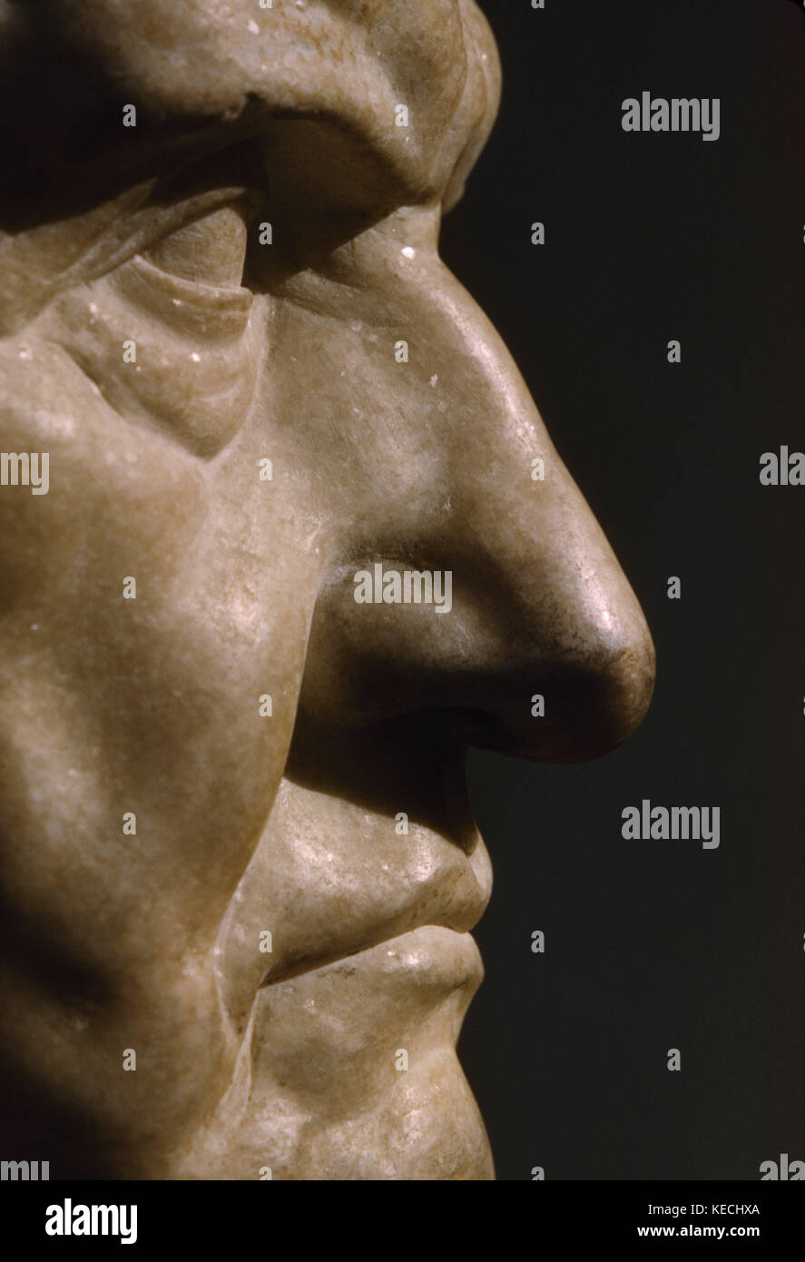Marble Bust of Roman Man, Right Profile, Metropolitan Museum of Art, New York City, New York, USA, July 1961 Stock Photo