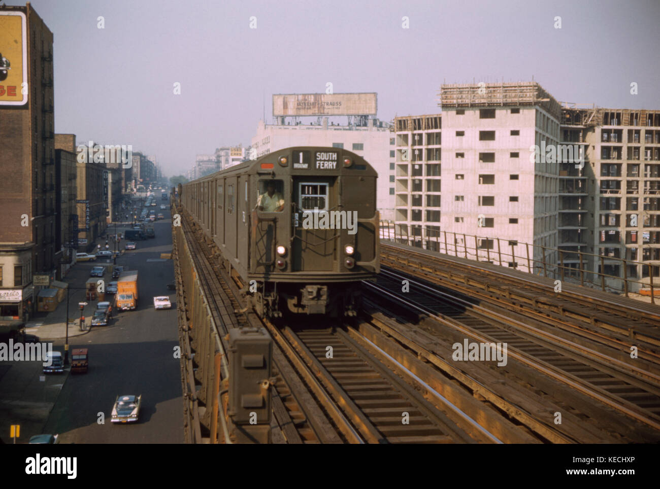 Elevated Subway Train, Harlem New York City, New York, USA, July 1961 Stock Photo