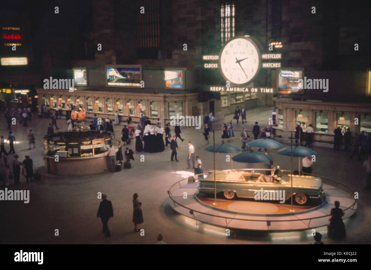 Grand Central Terminal, Main Concourse with Oldsmobile Convertible on Display, New York City, New York, USA, July 1961 Stock Photo