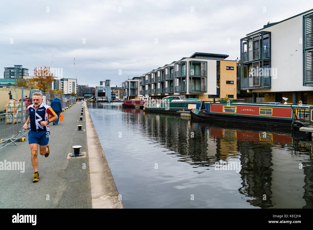Modern apartments constructed beside Union Canal at Fountainbridge  in Edinburgh, Scotland, United Kingdom. Stock Photo