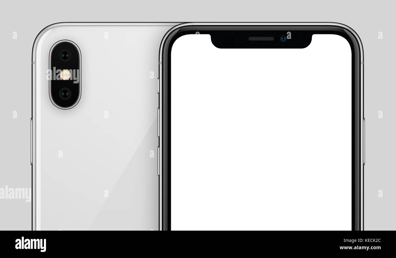 White Smartphone Similar To Iphone X Mockup Front And Back Sides On Gray Background With Copy Space Cropped Close Up Stock Photo Alamy