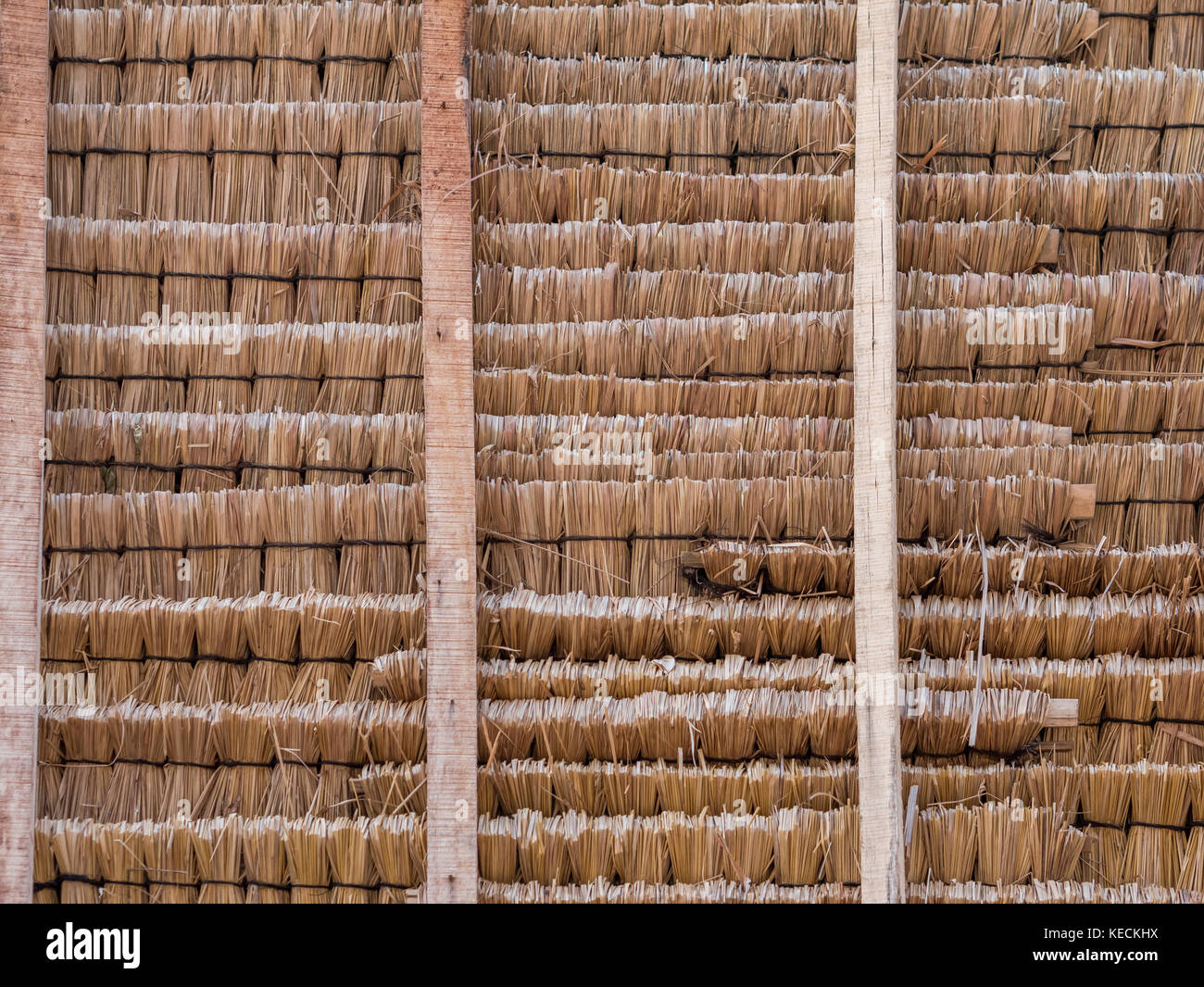 Handmade straw roof construktion in Sade Sasak Village Lombok. Indonesia Stock Photo