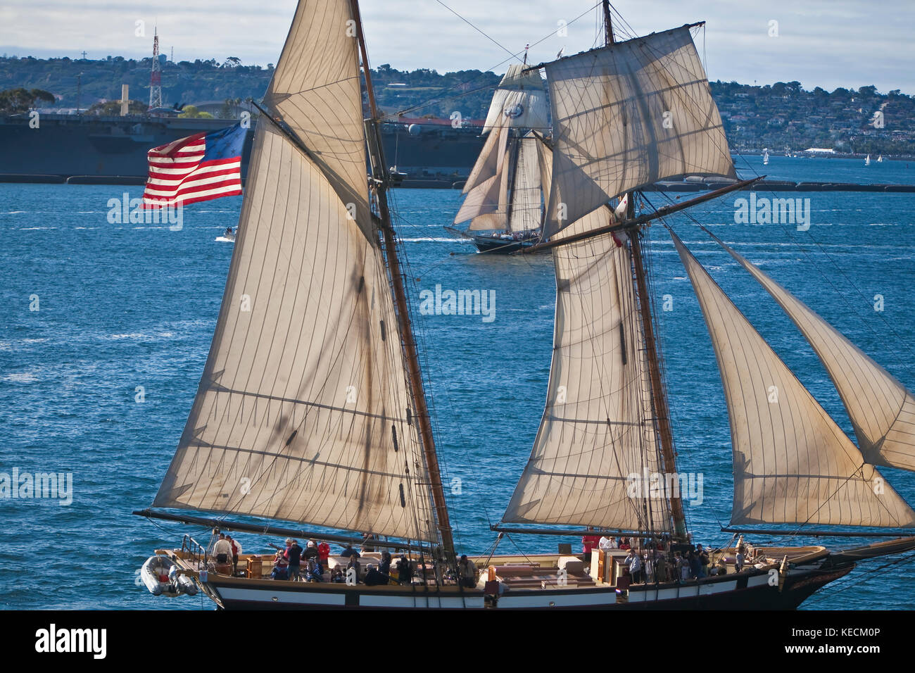 Tall Sailing Ships Lynx and Californian under full sail on San Diego