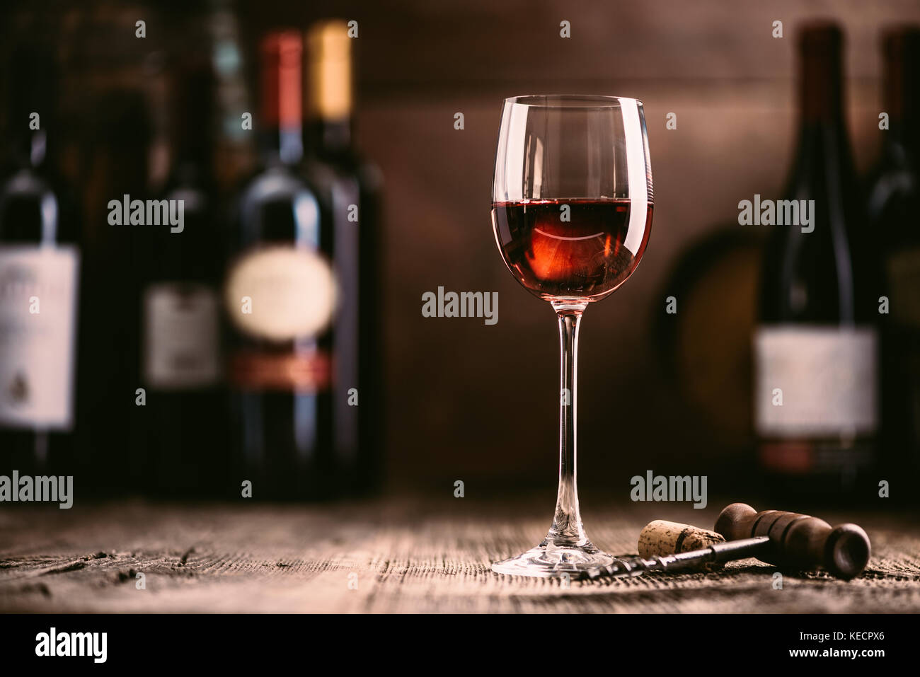 Wine tasting experience in the rustic cellar and wine bar red wine glass and collection of