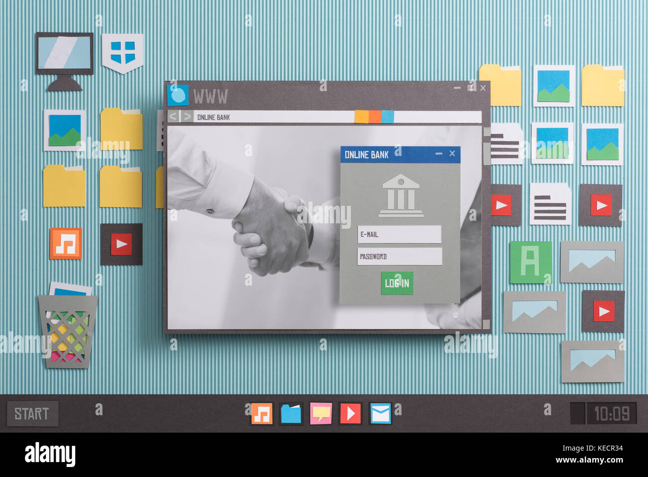 Online banking user account login on a browser window, online financial services and epayments