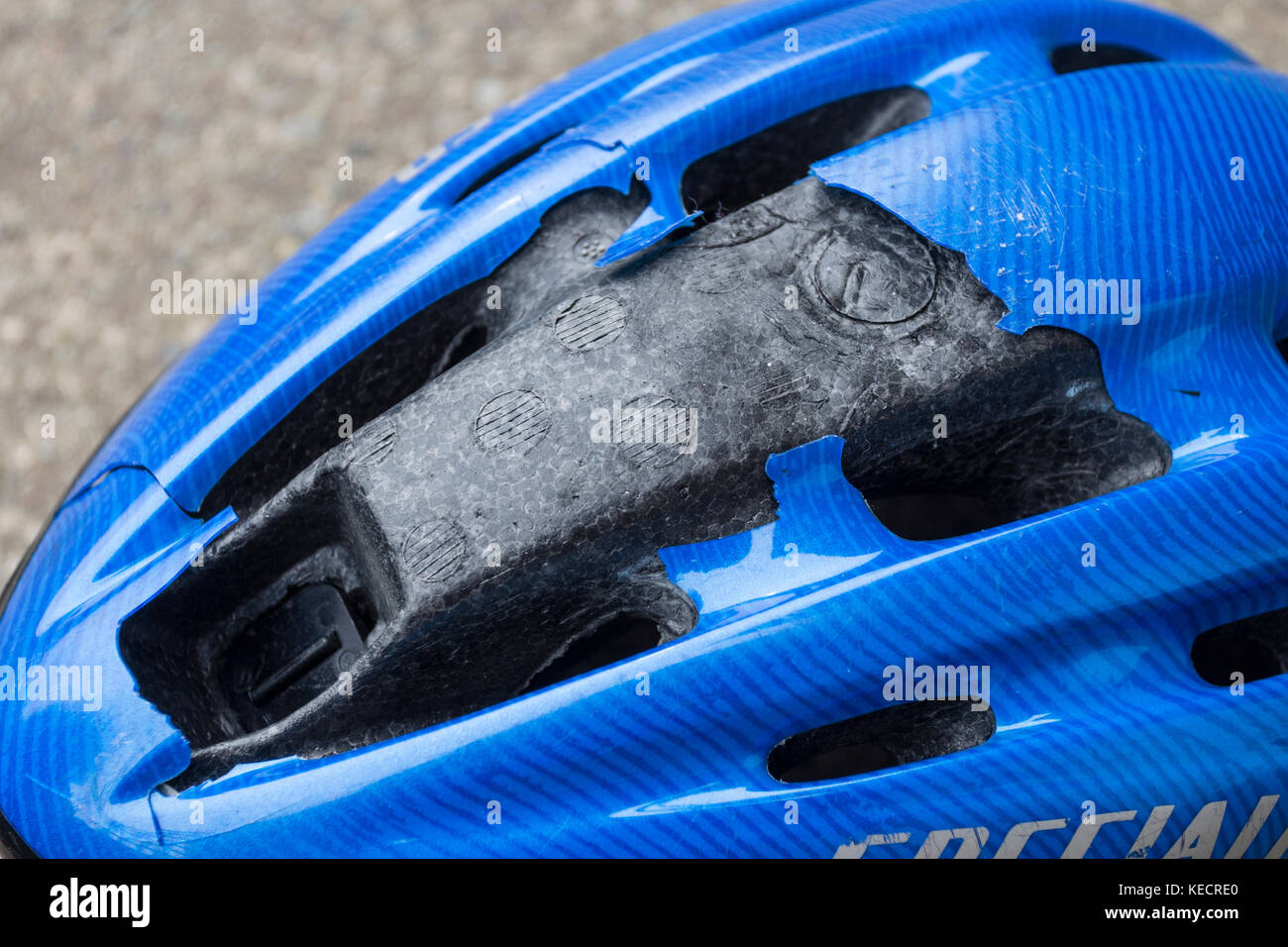 Impact Damaged Cycling Helmet Stock Photo