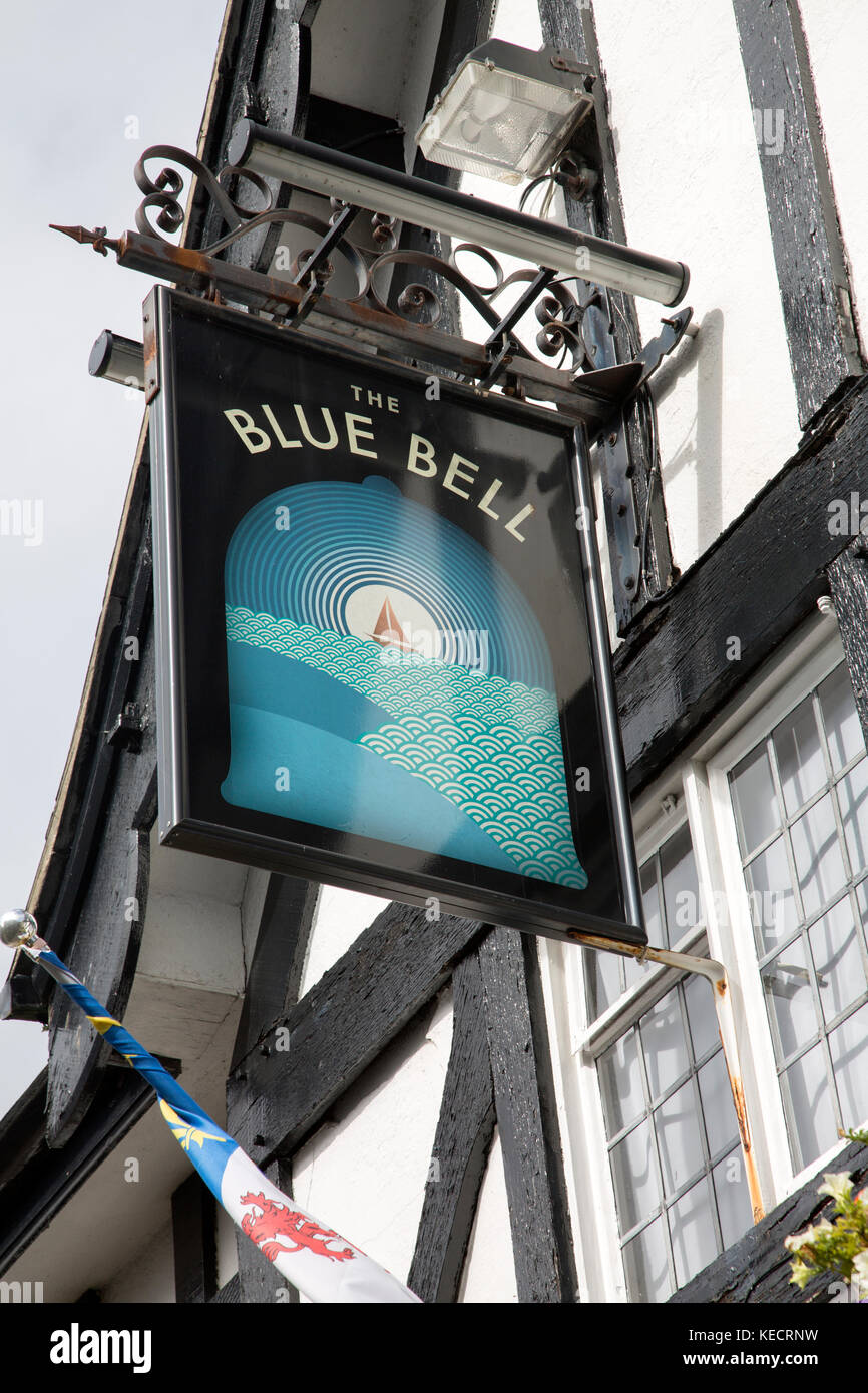Blue Bell Pub Sign, Conwy; Conway; Wales; UK Stock Photo
