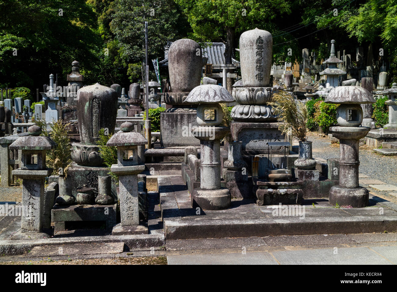 Kyoto, Japan - May 19, 2017: Old graves and headstones of the deceased at a Buddhist cemetery behind Chion-In temple in ancient Kyoto, Japan Stock Photo