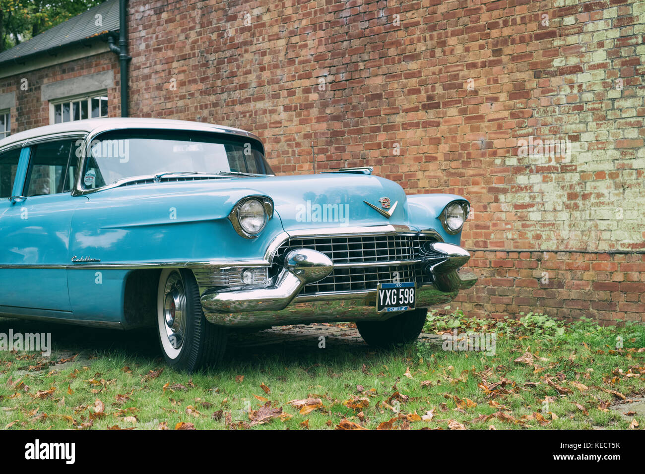 1955 Cadillac saloon at Bicester heritage centre, Oxfordshire, UK. Classic American car. UK