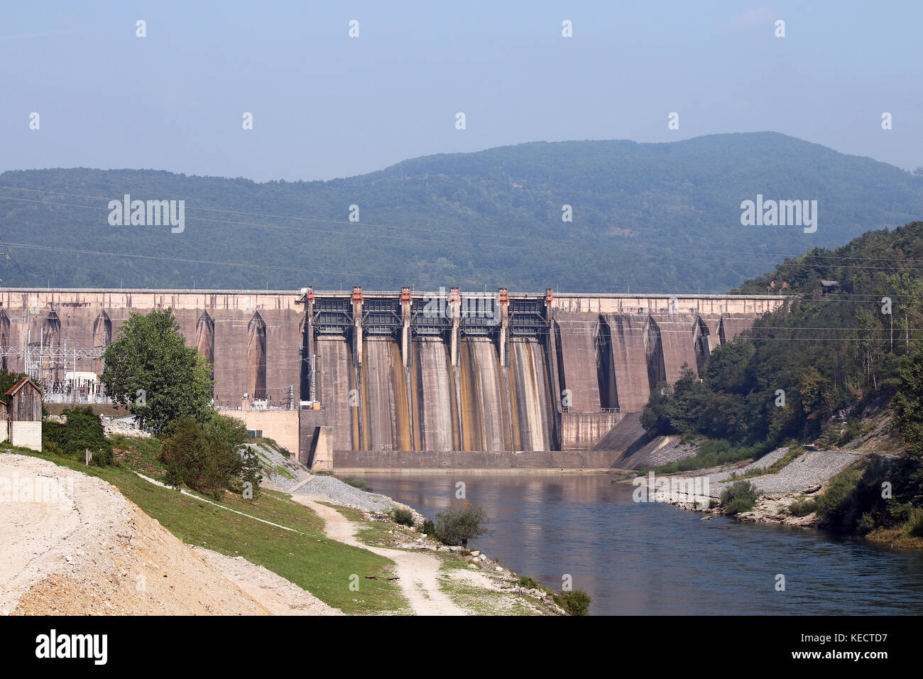 hydroelectric power plants on river industry zone Stock Photo