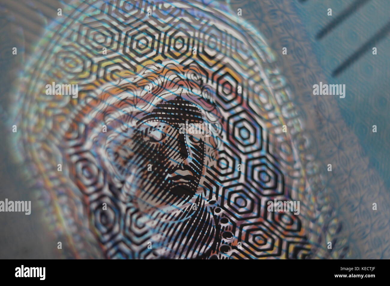 Close up of euro bill with holographic Greek goddess Europa adorn Stock Photo
