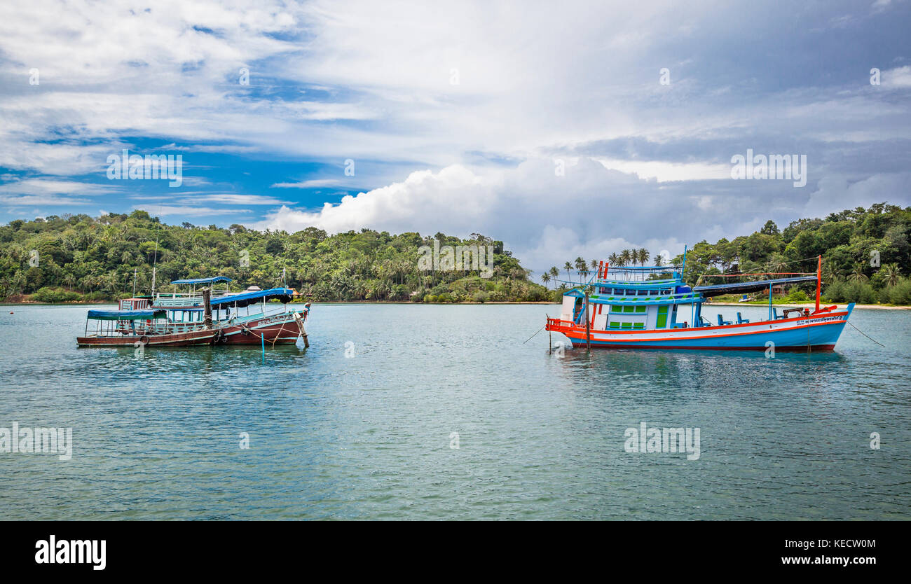 Thailand, Trat Province, Koh Chang Island in the Gulf of Thailand, fishing boat at Bangbao Bay Stock Photo